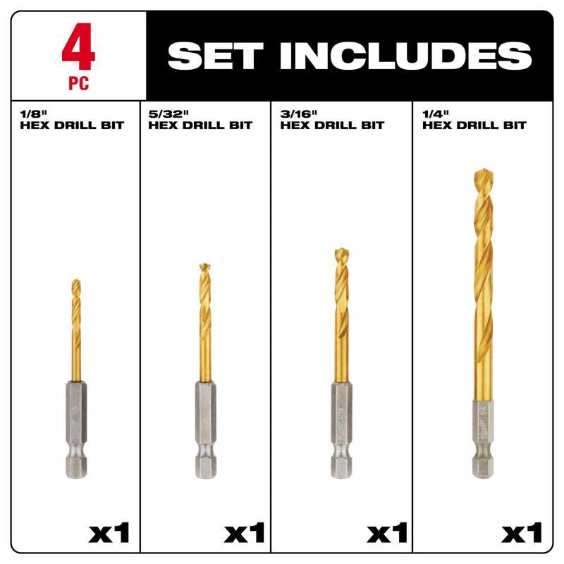 Milwaukee Shockwave 3/8 in. Titanium Red Helix Impact Drill Bit Set Hex Shank 4 pc