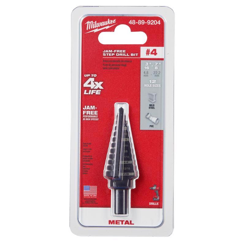 Milwaukee Jam-Free 3/16 - 7/8 in. X 6 in. L Metal Step Drill Bit 3-Flat Shank 1 pc