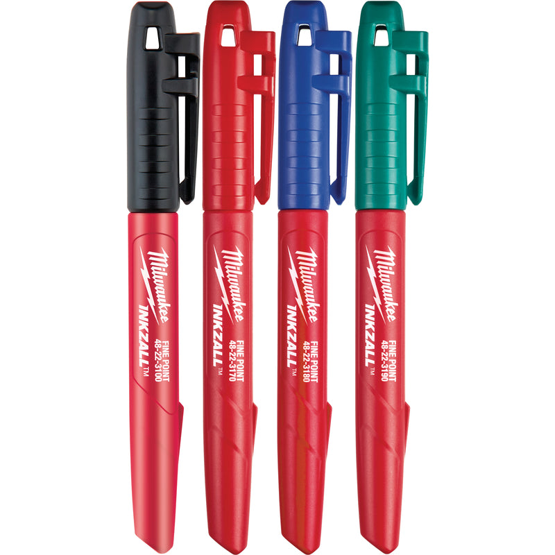 Milwaukee INKZALL Assorted Fine Tip Jobsite Marker 4 pk
