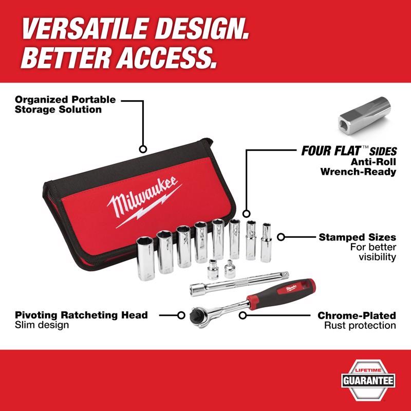 Milwaukee 3/8 in. drive SAE Pivoting Ratchet and Socket Set