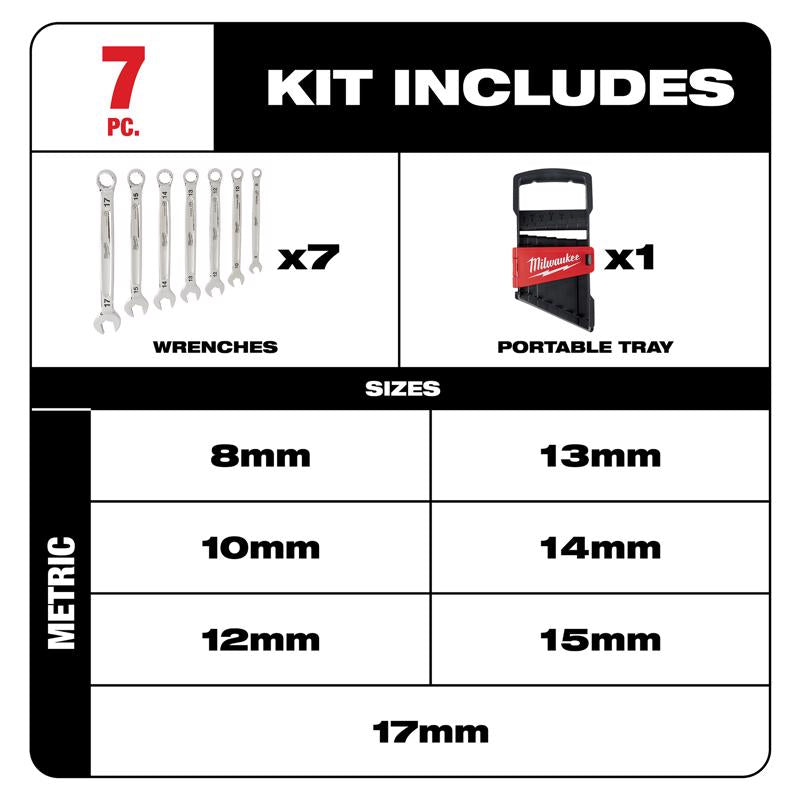 Milwaukee Max Bite Metric Combination Wrench Set 12 in. L 7 pc