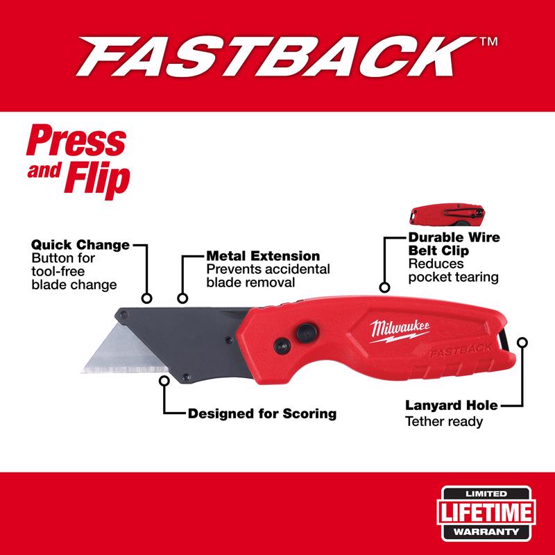 Milwaukee Fastback 6.87 in. Press and Flip Folding Utility Knife Set Red 2 pk