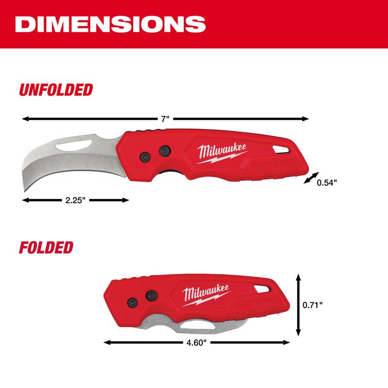 Milwaukee Fastback 7 in. Press and Flip Folding Pocket Knife Red 1 pk