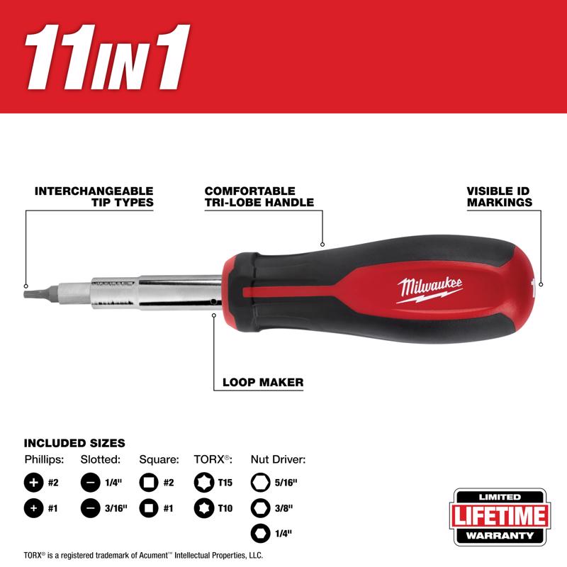 Milwaukee Assorted 11-in-1 Screwdriver/Nut Driver 10 in. 11 pc