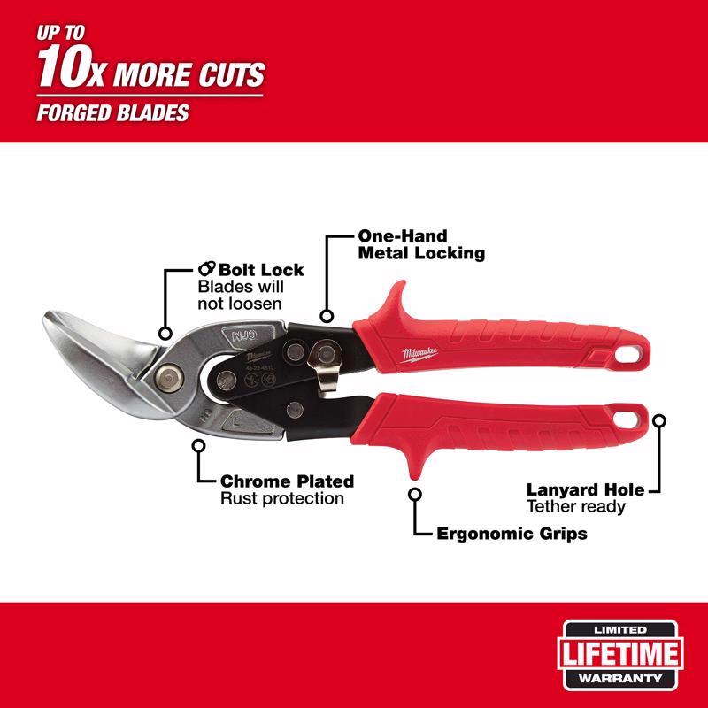Milwaukee 10 in. Forged Alloy Steel Left Serrated Offset Aviation Snips 22 Ga. 1 pk