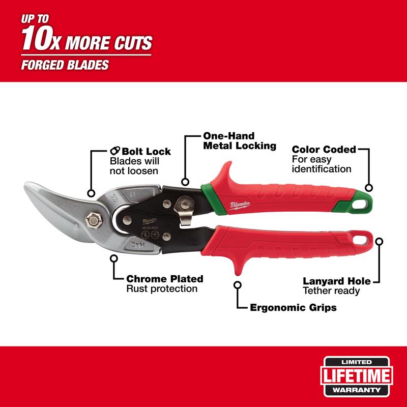 Milwaukee 10 in. Forged Alloy Steel Right Serrated Offset Aviation Snips 22 Ga. 1 pk