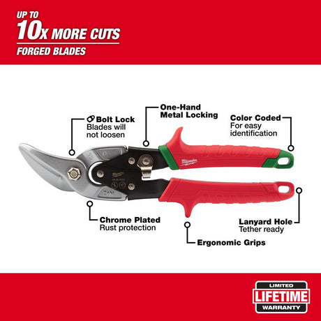 Milwaukee 10 in. Forged Alloy Steel Right Serrated Offset Aviation Snips 22 Ga. 1 pk