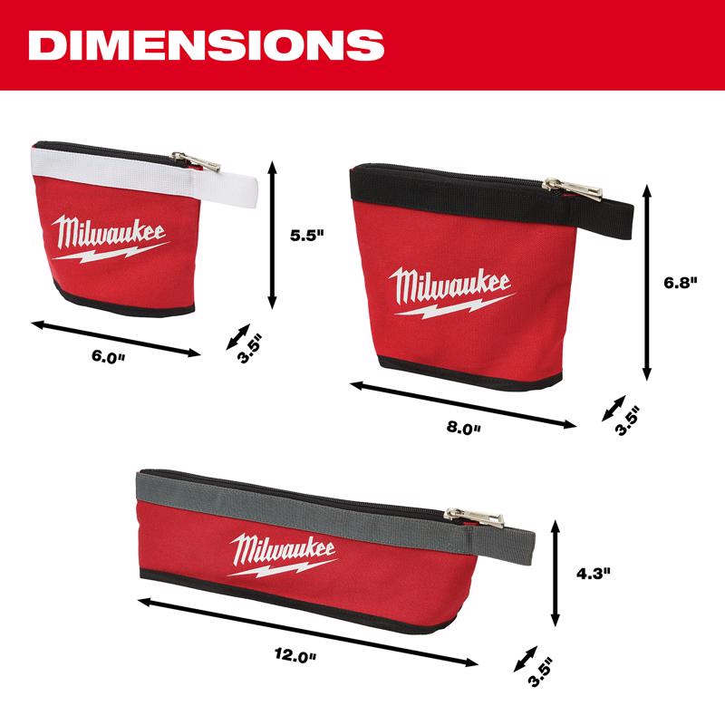 Milwaukee 0.25 in. W X 8 in. H Canvas Multi-Size Zippered Bag Assortment 1 pocket Red 3 pc