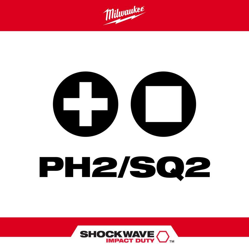 Milwaukee Shockwave Phillips/Square PH2/SQ2 X 2-3/8 in. L Impact Double-Ended Power Bit Steel 1 pc