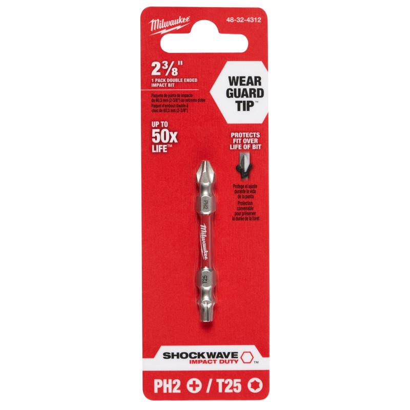 Milwaukee Shockwave Phillips/Torx PH2/T25 X 2-3/8 in. L Impact Double-Ended Power Bit Steel 1 pc