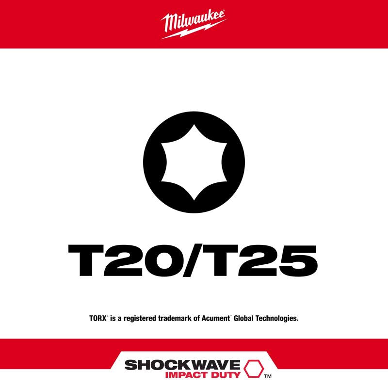 Milwaukee Shockwave Torx T20/T25 X 2-3/8 in. L Impact Double-Ended Power Bit Steel 1 pc