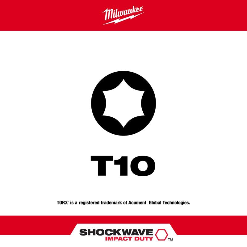 Milwaukee Shockwave Torx T10 X 1 in. L Impact Insert Bit Steel 2 pc