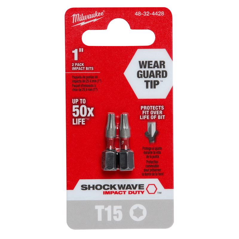 Milwaukee Shockwave Torx T15 X 1 in. L Impact Insert Bit Steel 2 pc