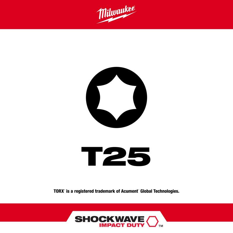 Milwaukee Shockwave Torx T25 X 3-1/2 in. L Impact Power Bit Steel 1 pc