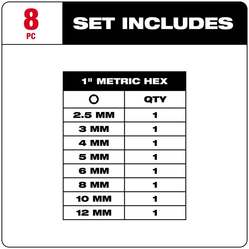 Milwaukee Shockwave Hex 1 in. L Impact Insert Bit Set Steel 8 pc