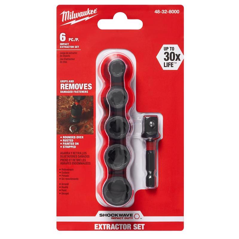 Milwaukee Shockwave 3/8 in. D Alloy Steel Impact Duty Extractor Set 1 in. 6 pc