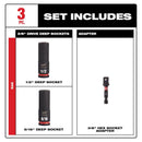 Milwaukee Shockwave 1/2 in. X 3/8 in. drive SAE 6 Point Deep Impact Socket Set 3 pc