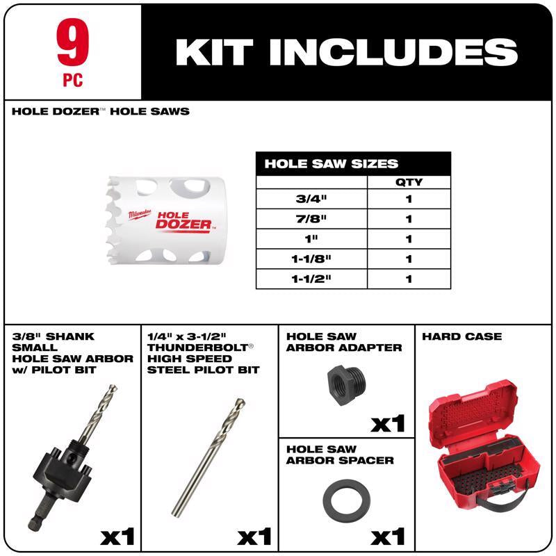 Milwaukee Hole Dozer Assorted Bi-Metal Hole Saw Kit 9 pc