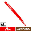Diablo Demo Demon 12 in. Carbide Tipped Pruning & Clean Wood Reciprocating Saw Blade 3 TPI 3 pk
