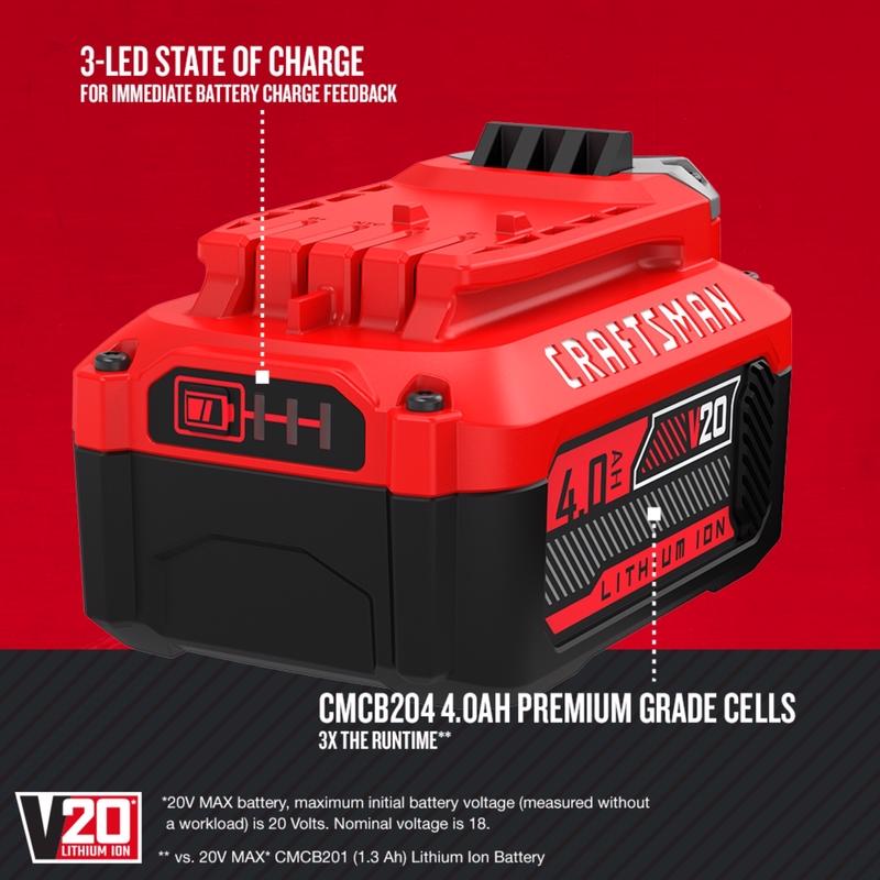 Craftsman V20 CMCB204 4 Ah Lithium-Ion Battery 1 pc