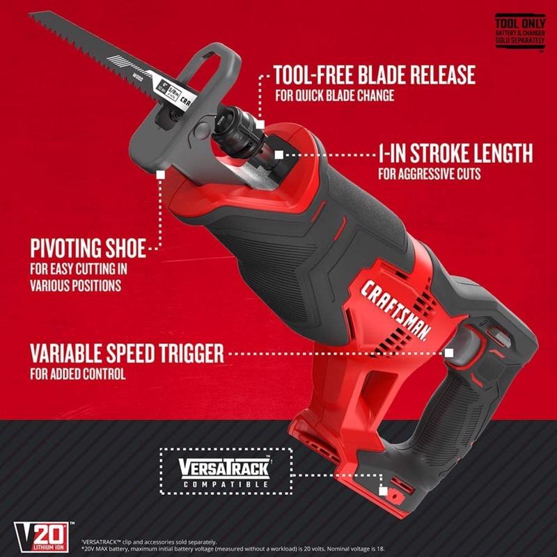 Craftsman V20 Cordless Brushed Reciprocating Saw Tool Only