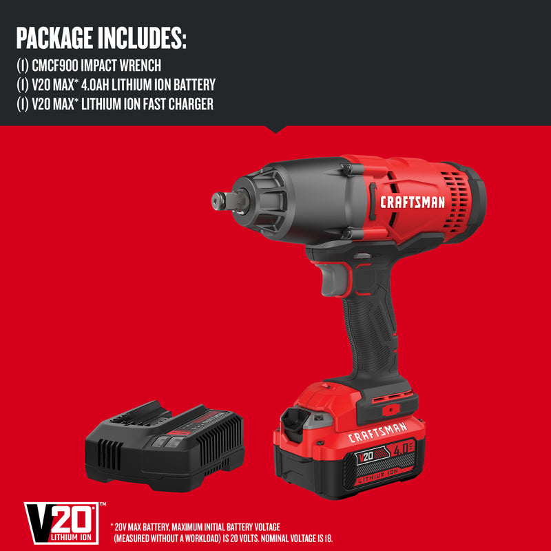 Craftsman V20 1/2 in. Cordless Brushed Impact Wrench Kit (Battery & Charger)