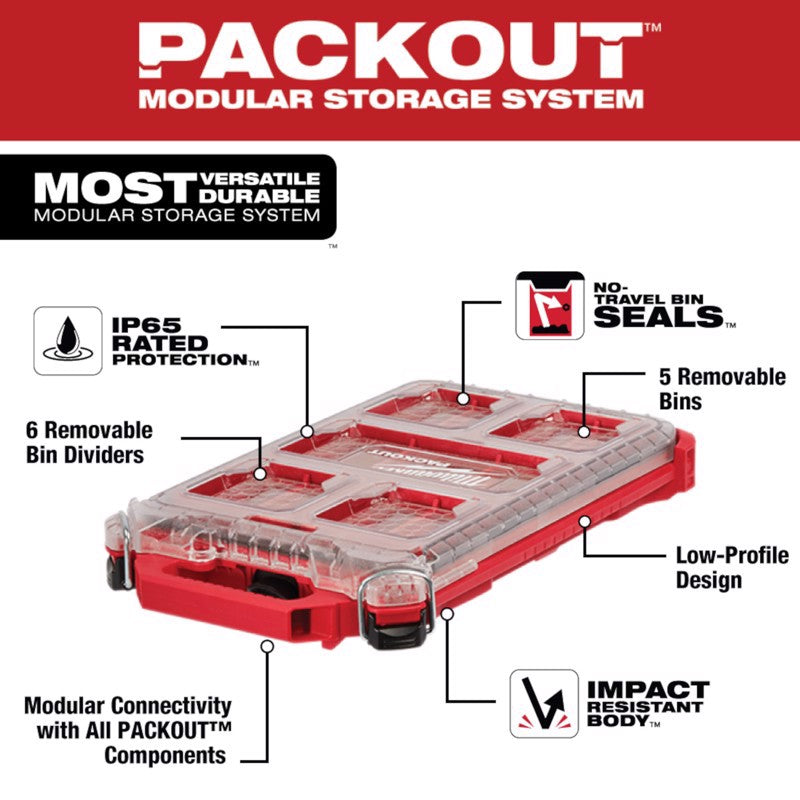 Milwaukee Packout 9.7 in. W X 2.5 in. H Storage Organizer Impact-Resistant Poly 5 compartments Red