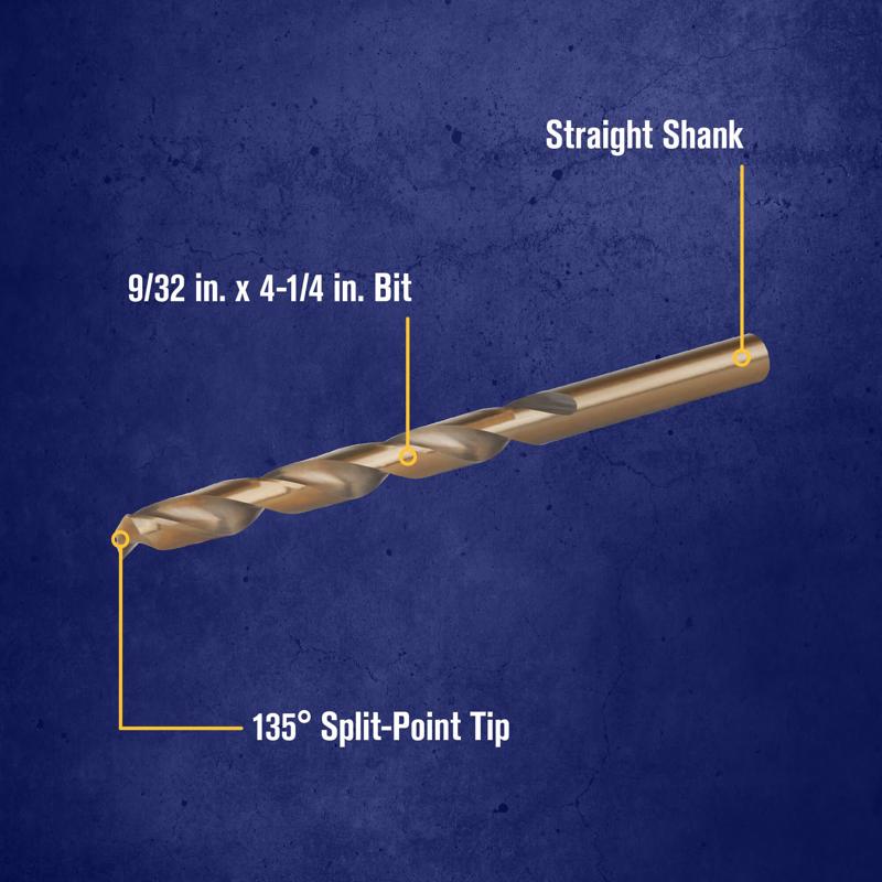 Irwin 9/32 in. X 4-1/4 in. L Cobalt Alloy Steel Drill Bit Straight Shank 1 pc