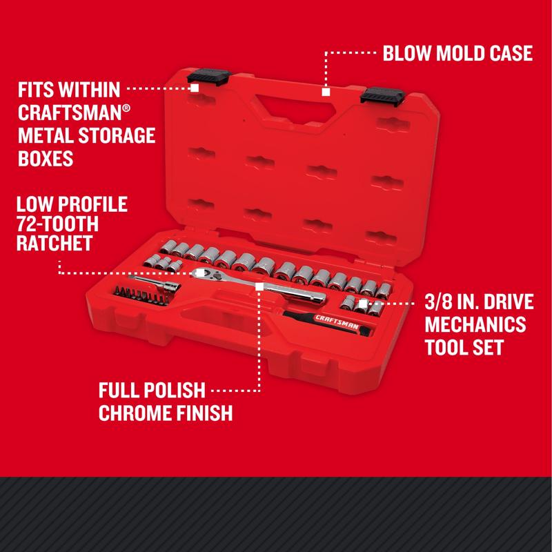 Craftsman 3/8 in. drive Metric and SAE 6 Point Mechanic's Tool Set 33 pc