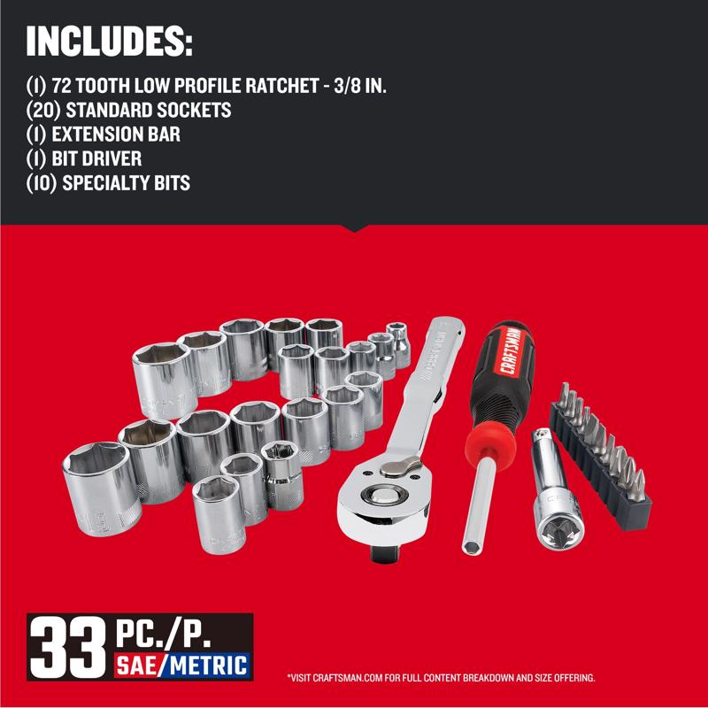 Craftsman 3/8 in. drive Metric and SAE 6 Point Mechanic's Tool Set 33 pc