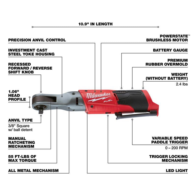 Milwaukee M12 FUEL 3/8 in. Brushless Cordless Ratchet Tool Only