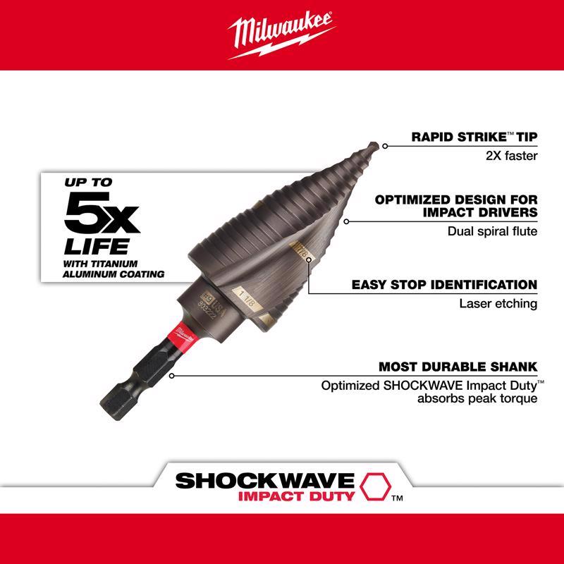 Milwaukee Shockwave High Speed Steel Impact Step Bit Set Quick-Change Hex Shank 3 pc