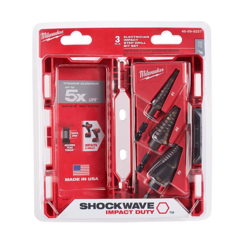 Milwaukee Shockwave High Speed Steel Impact Step Bit Set Quick-Change Hex Shank 3 pc