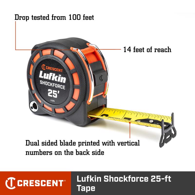 Crescent Lufkin 25 ft. L X 1.19 in. W ShockForce Tape Measure 1 pk