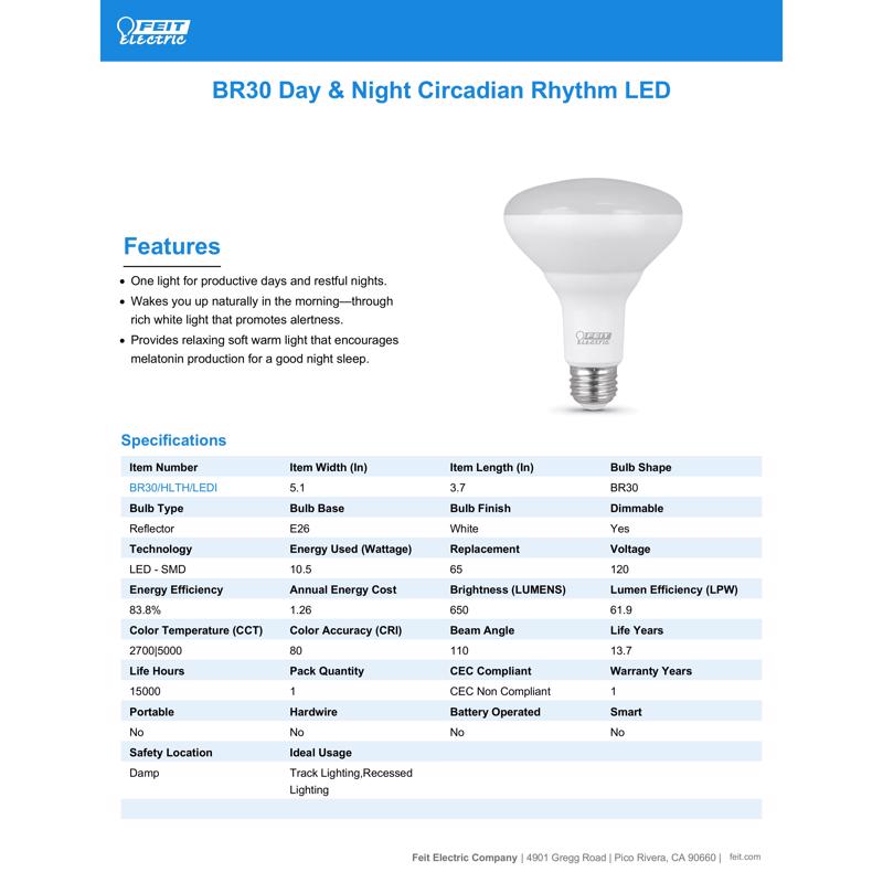 Feit LED BR30 E26 (Medium) LED Bulb Color Changing 65 Watt Equivalence 1 pk