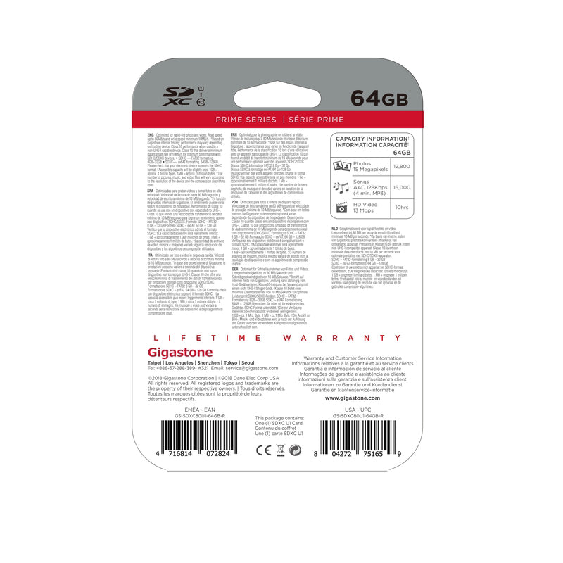 Gigastone 64 GB SDXC Flash Memory Card 1 pk