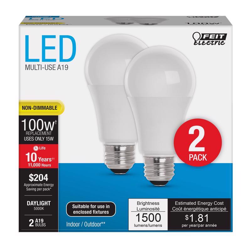 LED A19 E26 100W DL 2PK