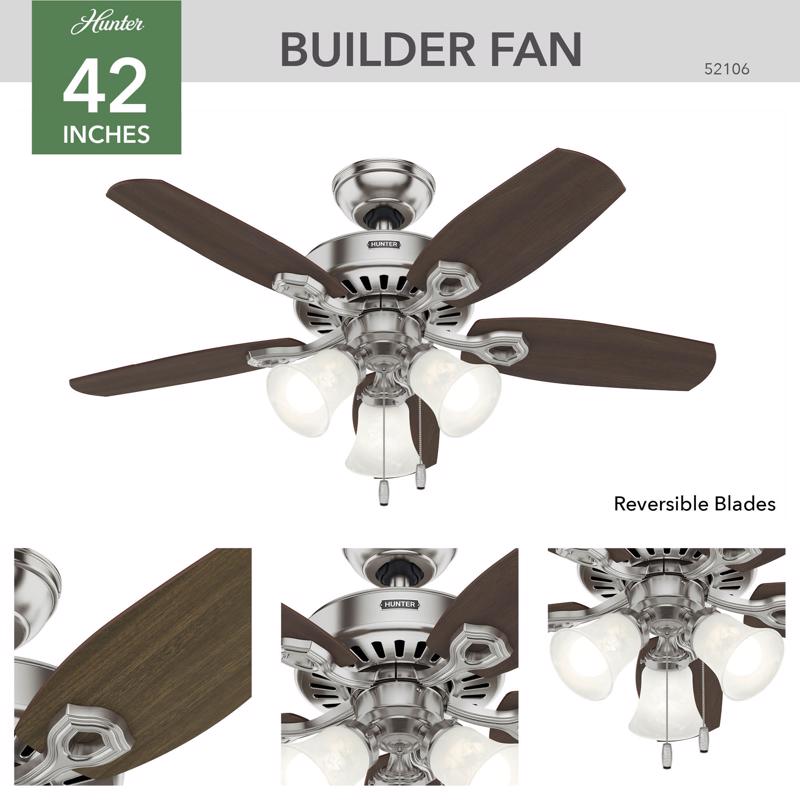 Hunter Builder 42 in. Brushed Nickel LED Indoor Ceiling Fan