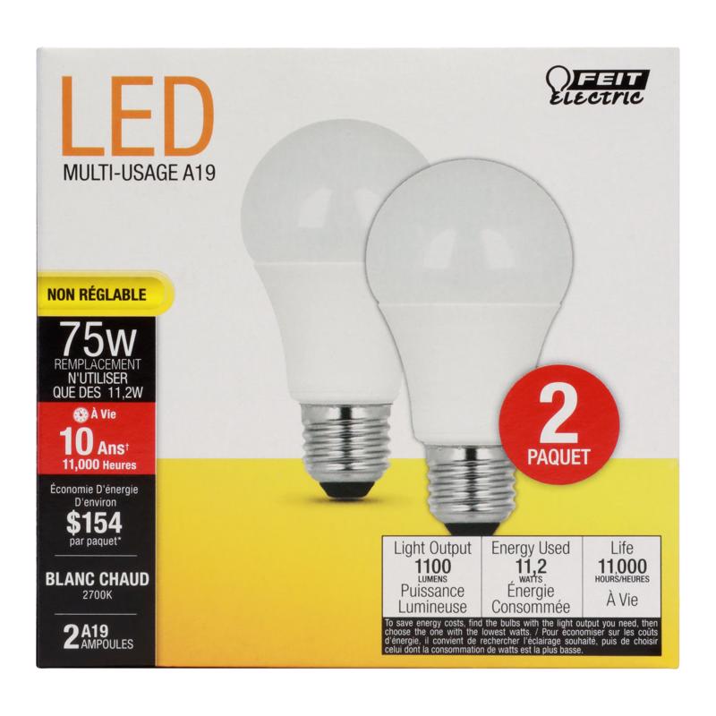 LED A19 E26 75W SW 2PK