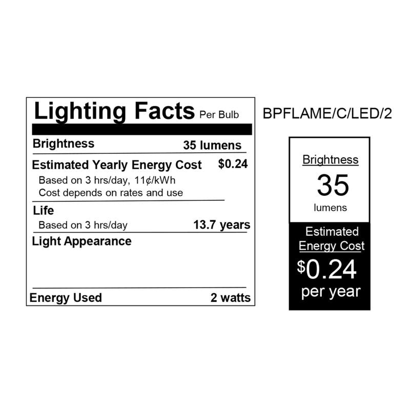 Feit LED CA10 (Flame Tip) E12 (Candelabra) LED Flame Bulb Warm White 2 Watt Equivalence 2 pk