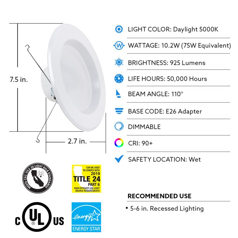 Feit Enhance White 5-6 in. W LED Dimmable Recessed Downlight 10.2 W