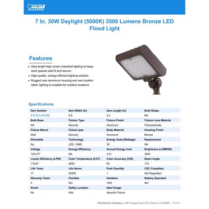 Feit Pro Series Dusk to Dawn Hardwired LED Bronze Floodlight