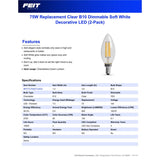 Feit LED Blunt Tip E12 (Candelabra) LED Bulb Soft White 75 Watt Equivalence 2 pk