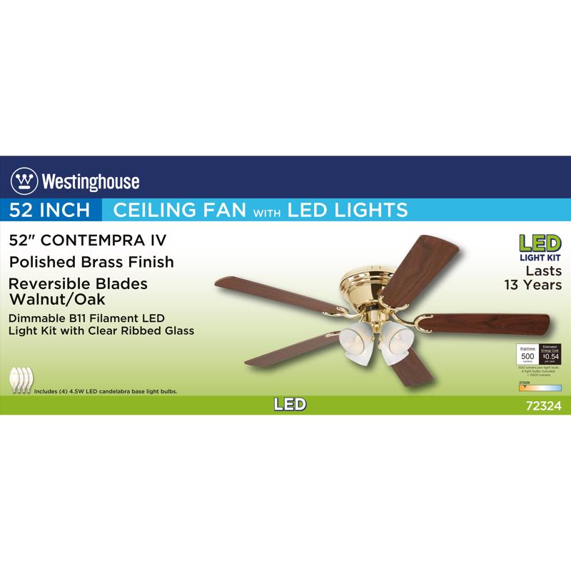 Westinghouse Contempra IV 52 in. Polished Brass Brown LED Indoor Ceiling Fan