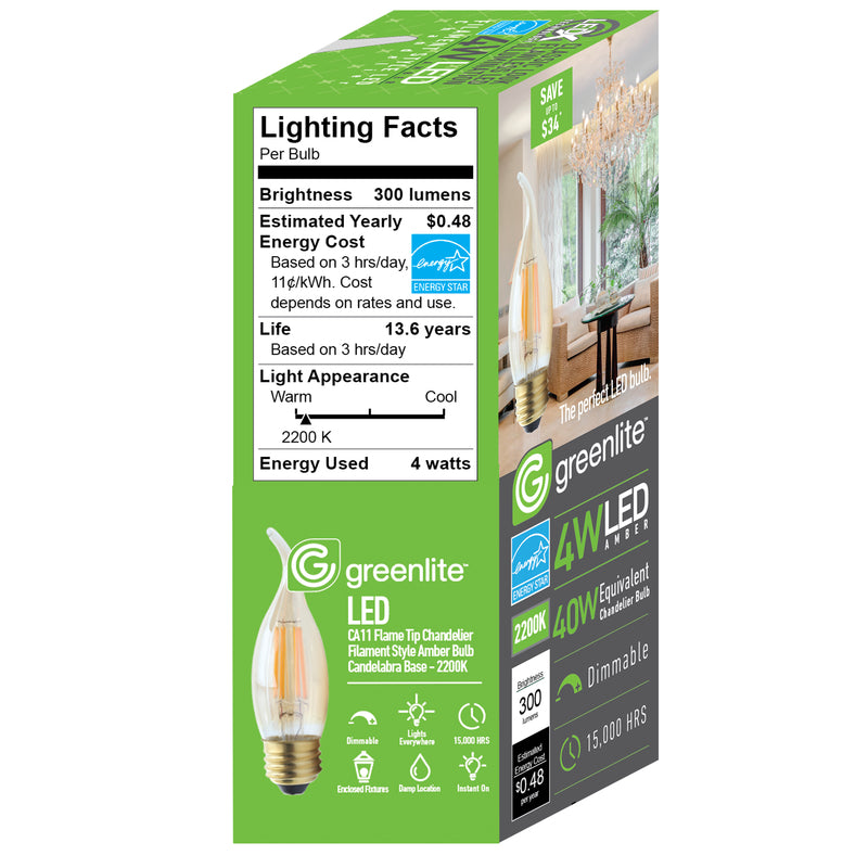 Greenlite C10 E26 (Medium) LED Flame Bulb Warm White 40 Watt Equivalence 1 pk