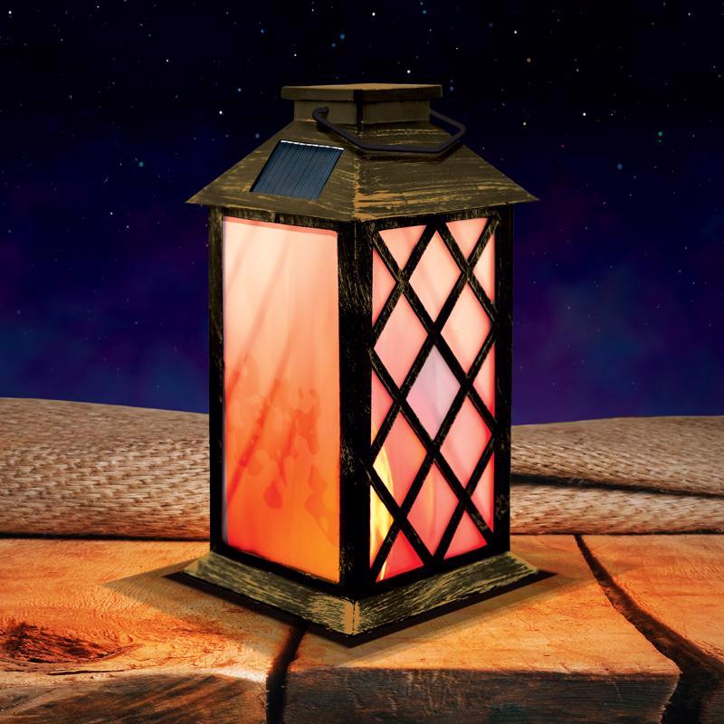 Blazing LEDz 9 in. Solar Power Plastic Carriage Flicker Flame Assorted Flameless Lantern