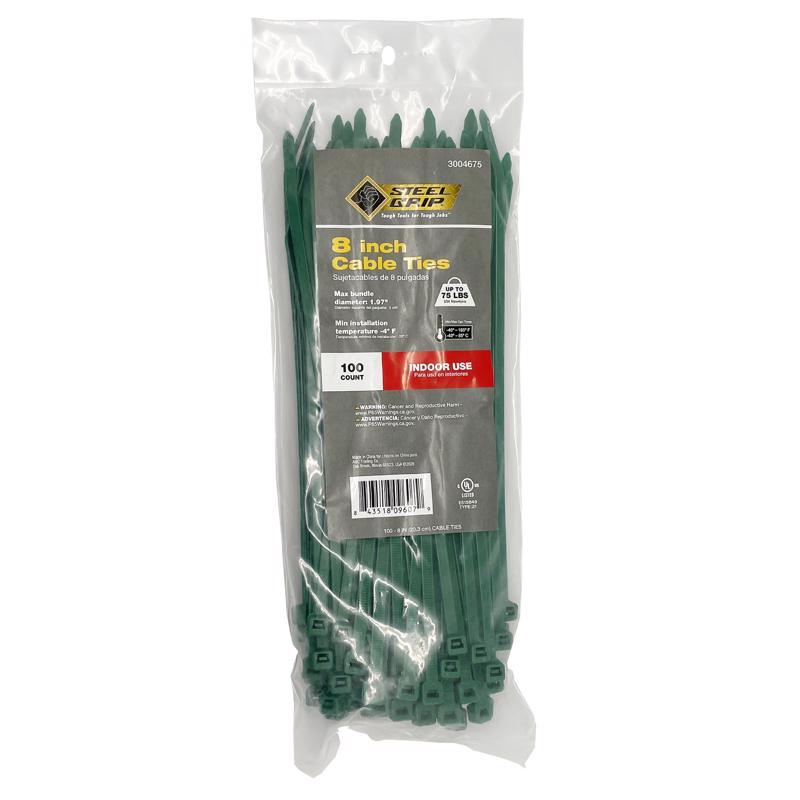 Steel Grip 8 in. L Green Cable Tie 100 pk