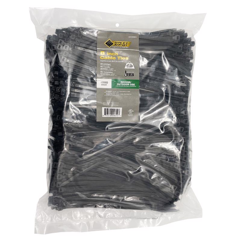 Steel Grip 8 in. L Black Cable Tie 1000 pk