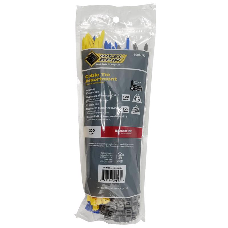 Steel Grip 4 and 8 in. L Assorted Cable Tie 200 pk