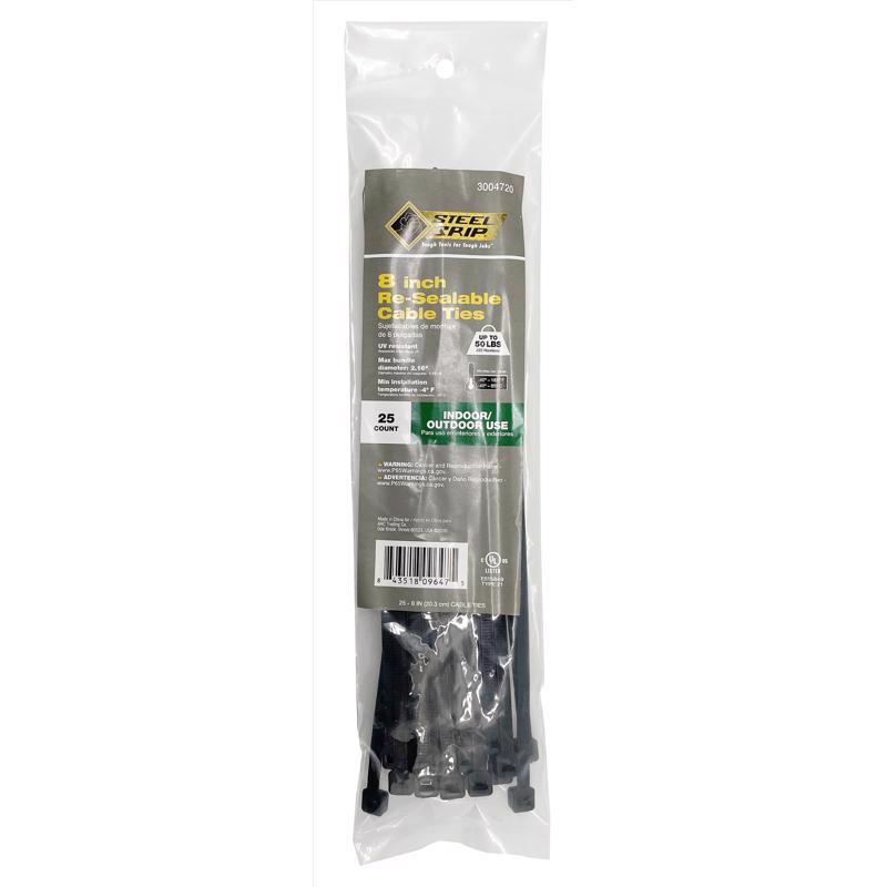 CABLE TIE 8" 25PK BLK